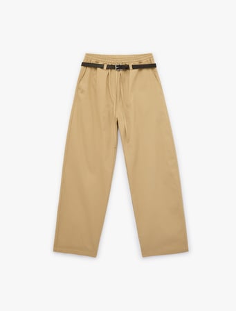 Rahat Kalıp Beli Bağcıklı Kemer Detaylı Gabardin Geniş Paça Pantolon