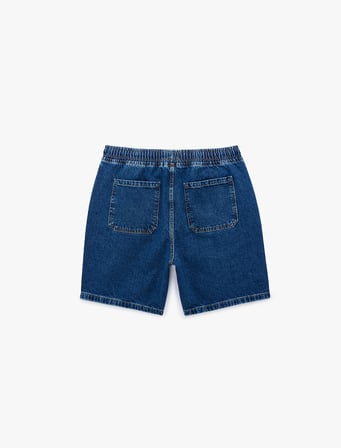 Rahat Kalıp Cepli Pamuklu Bermuda Beli Bağcıklı Baggy Jean Şort