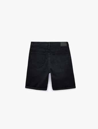 Normal Bel Pamuklu Cepli Bermuda Slim Fit Jean Şort