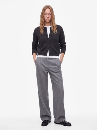 Regular Fit Bisiklet Yaka Uzun Kollu Düğmeli Crop Triko Hırka