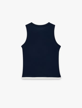 Renk Kontrastlı Katmanlı Slim Fit Bisiklet Yaka Kolsuz Fitilli Bluz