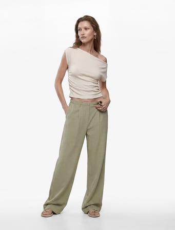 Aerobin Kumaş Loose Fit Cepli Geniş Paça Pantolon