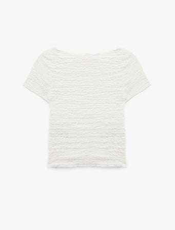 Bürümcük Kumaş Slim Fit  Kısa Kollu Yuvarlak Kayık Yaka Tişört