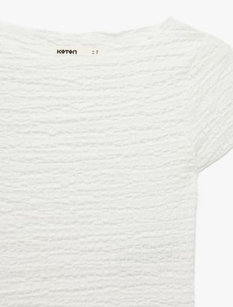 Bürümcük Kumaş Slim Fit  Kısa Kollu Yuvarlak Kayık Yaka Tişört
