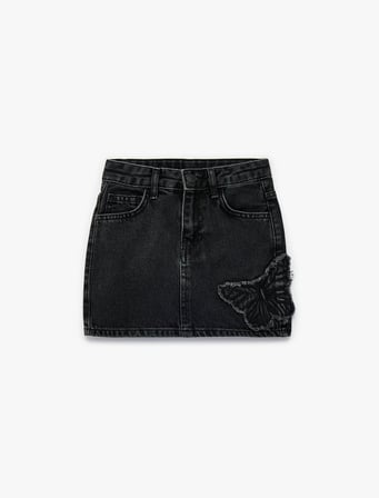 Pamuklu Kelebek Detaylı Denim Etek
