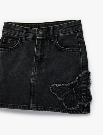 Pamuklu Kelebek Detaylı Denim Etek