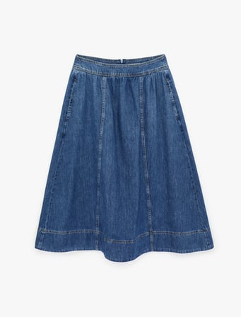 Rahat Kalıp Pamuklu Volanlı Midi Denim Etek
