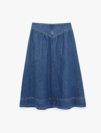 Rahat Kalıp Pamuklu Volanlı Midi Denim Etek