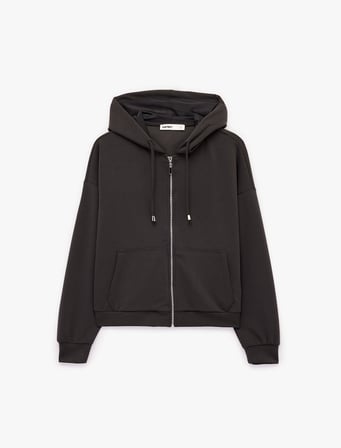 Modal Uzun Kollu Cepli Tam Fermuarlı Kapüşonlu Sweatshirt