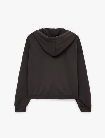 Modal Uzun Kollu Cepli Tam Fermuarlı Kapüşonlu Sweatshirt