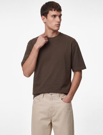Kısa Kollu Pamuklu Tok Kumaş Bisiklet Yaka Oversize Basic Tişört