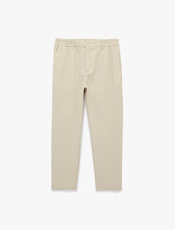 Regular Fit Beli Lastikli Düğmeli Cepli Duble Paça Pantolon