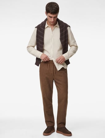 Straight Fit Cepli Pamuk Keten Karışımlı Beli Bağcıklı Pantolon
