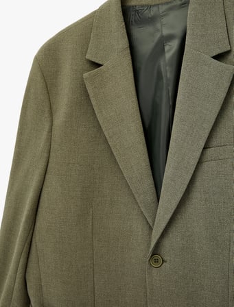 Regular Fit Uzun Kollu Cepli Düğmeli Gömlek Yaka Blazer Ceket