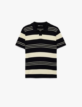 Regular Fit Polo Yaka Çizgili Kısa Kollu Triko Tişört