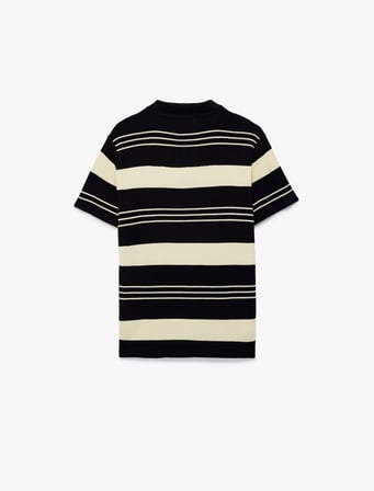 Regular Fit Polo Yaka Çizgili Kısa Kollu Triko Tişört