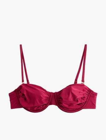 Drapeli Kalp Yaka Parlak Balenli Bikini Üstü Çıkarılabilir Askılı