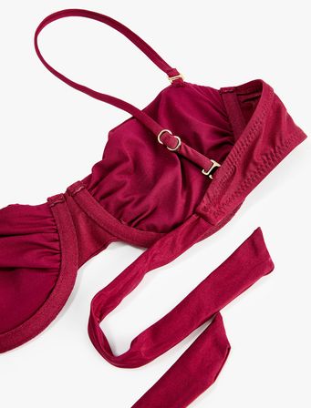 Drapeli Kalp Yaka Parlak Balenli Bikini Üstü Çıkarılabilir Askılı