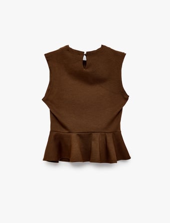 Slim Fit Kolsuz Bisiklet Yaka Kemerli Peplum Bluz