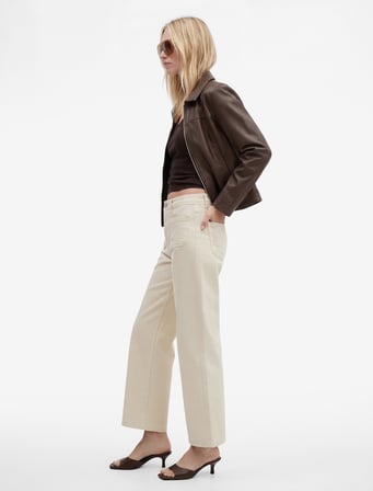 Yüksek Bel Rahat Kalıp Cep Detaylı Geniş Paça Pantolon - Culotte Jeans