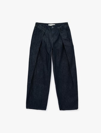 Rahat Kalıp Pamuklu Pileli Geniş Paça Denim Pantolon -  Wide Leg Jeans