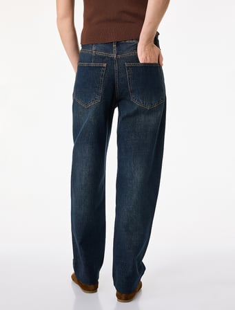 Pamuklu Düğmeli Cepli Normal Bel Düz Paça Denim Pantolon - Tapered Fit Jean