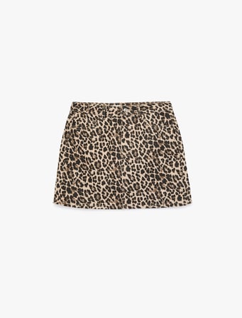 Taş Detaylı Düğmeli Yüksek Bel Mini Leopar Etek