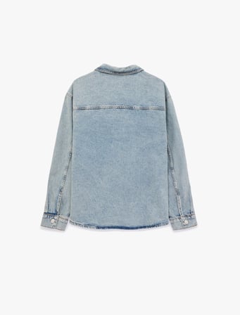 Uzun Kollu Cepli Düğmeli Gömlek Yaka Oversize Jean Gömlek Ceket