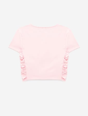 Slim Fit Büzgülü Kısa Kollu Bisiklet Yaka Crop Spor Tişört