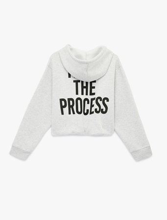 Şardonlu Uzun Kollu Kapüşonlu Arkası Baskılı Fermuarlı Sweatshirt