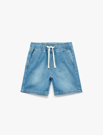 Pamuklu Beli Bağcıklı Rahat Kesim Denim Şort