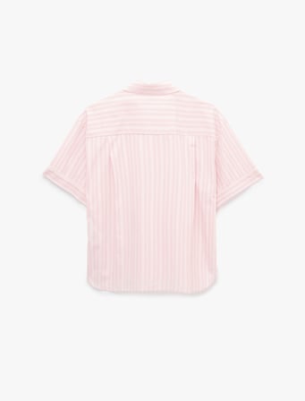 Rahat Kesim Kısa Kollu Gömlek Yaka Poplin Çizgili Pijama Üstü