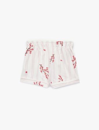 Çiçek Desenli Beli Lastikli Rahat Kesim Çizgili Şort Pijama Altı