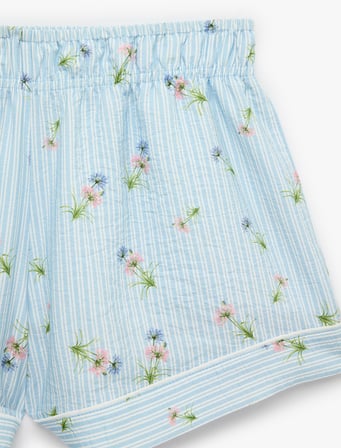 Viskon Kumaş Rahat Kalıp Çiçek Desenli Çizgili Şort Pijama Altı