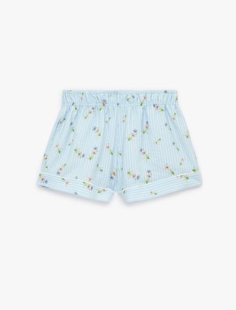 Viskon Kumaş Rahat Kalıp Çiçek Desenli Çizgili Şort Pijama Altı