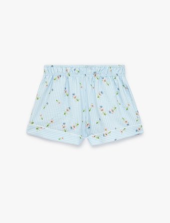 Viskon Kumaş Rahat Kalıp Çiçek Desenli Çizgili Şort Pijama Altı
