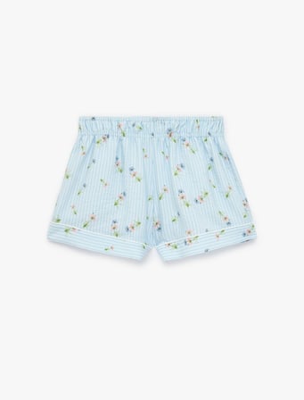 Viskon Kumaş Rahat Kalıp Çiçek Desenli Çizgili Şort Pijama Altı