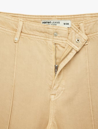 Normal Bel Cep Detaylı Nervürlü Kısa Geniş Paça Pantolon - Culotte Jeans