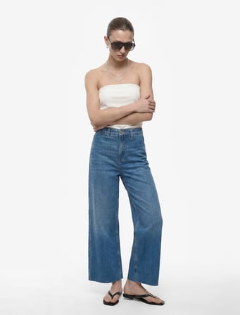 Pamuklu Yüksek Bel Bol Paça Denim Pantolon - Culotte Jeans