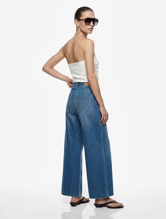 Pamuklu Yüksek Bel Bol Paça Denim Pantolon - Culotte Jeans