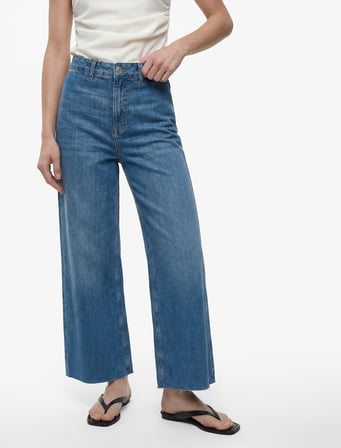 Pamuklu Yüksek Bel Bol Paça Denim Pantolon - Culotte Jeans