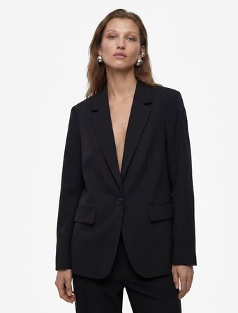 Slim Fit Uzun Kollu Düğmeli Cepli Geniş Yaka Blazer Ceket