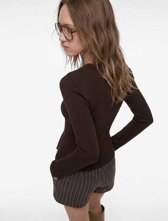 Pamuklu Uzun Kollu Kayık Yaka Slim Fit Peplum Tişört