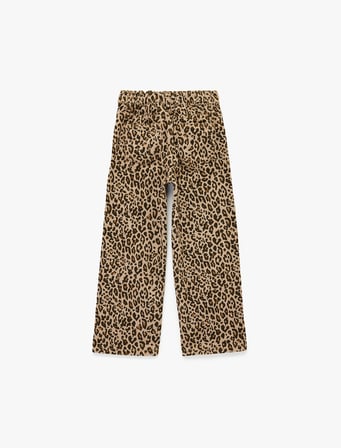 Pamuklu Loose Fit Beli Lastikli Geniş Paça Leopar Desenli Denim Pantolon