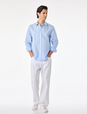 Regular Fit Pamuklu Poplin Klasik Yaka Uzun Kollu Çizgili Gömlek