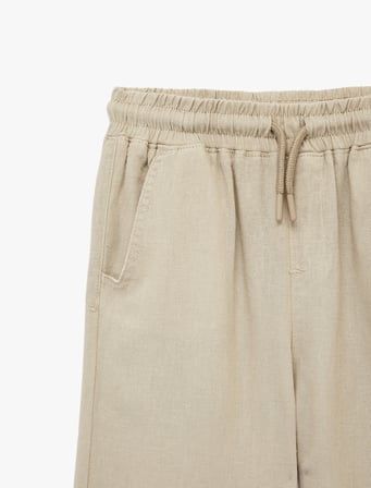 Keten ve Viskon Karışımlı Beli Bağcıklı Rahat Kesim Basic Pantolon