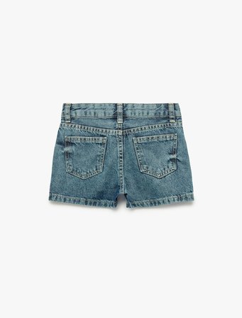 Pamuklu Cepli Yıldız Desenli Denim Şort