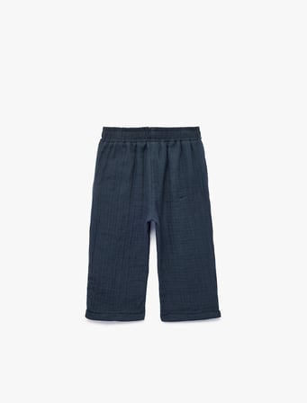 Pamuklu Beli Lastikli Cepli Müslin Pantolon