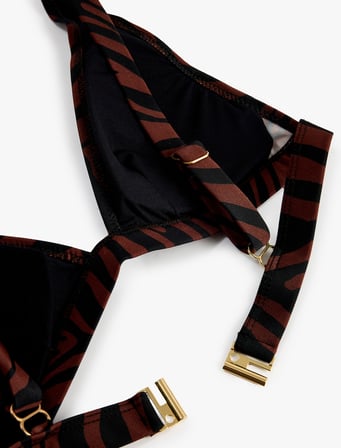 V Yaka Zebra Desenli Bralet Bikini Üstü