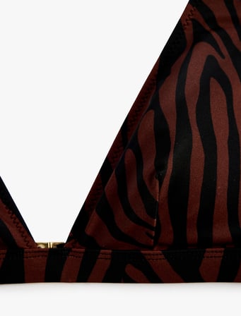 V Yaka Zebra Desenli Bralet Bikini Üstü
